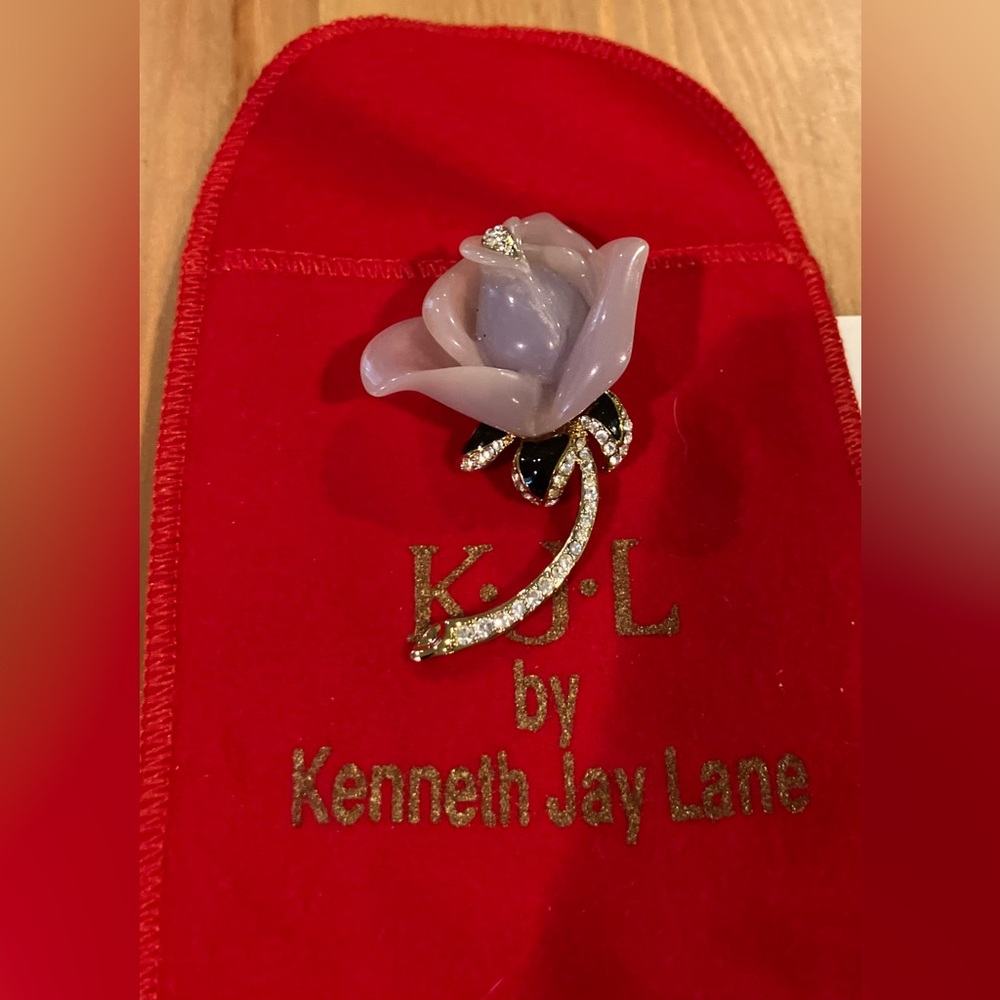 NWOT Vintage Kenneth Jay Lane Lavender Rose Crystal Brooch with Gold Accents